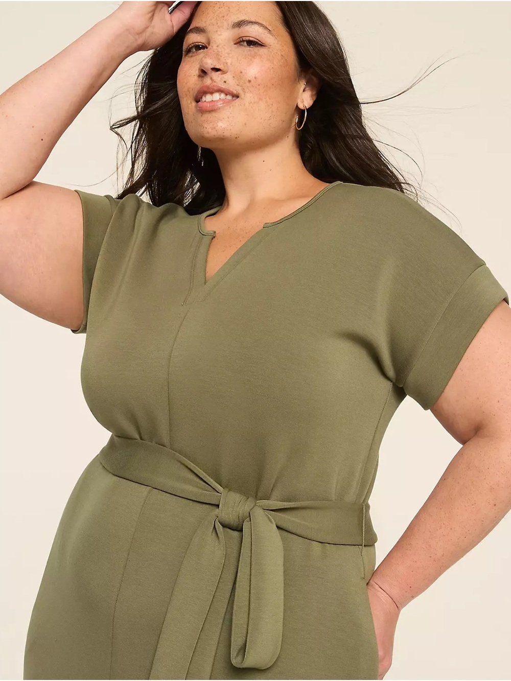 Lane Bryant Olive Green Knit Belted Dress